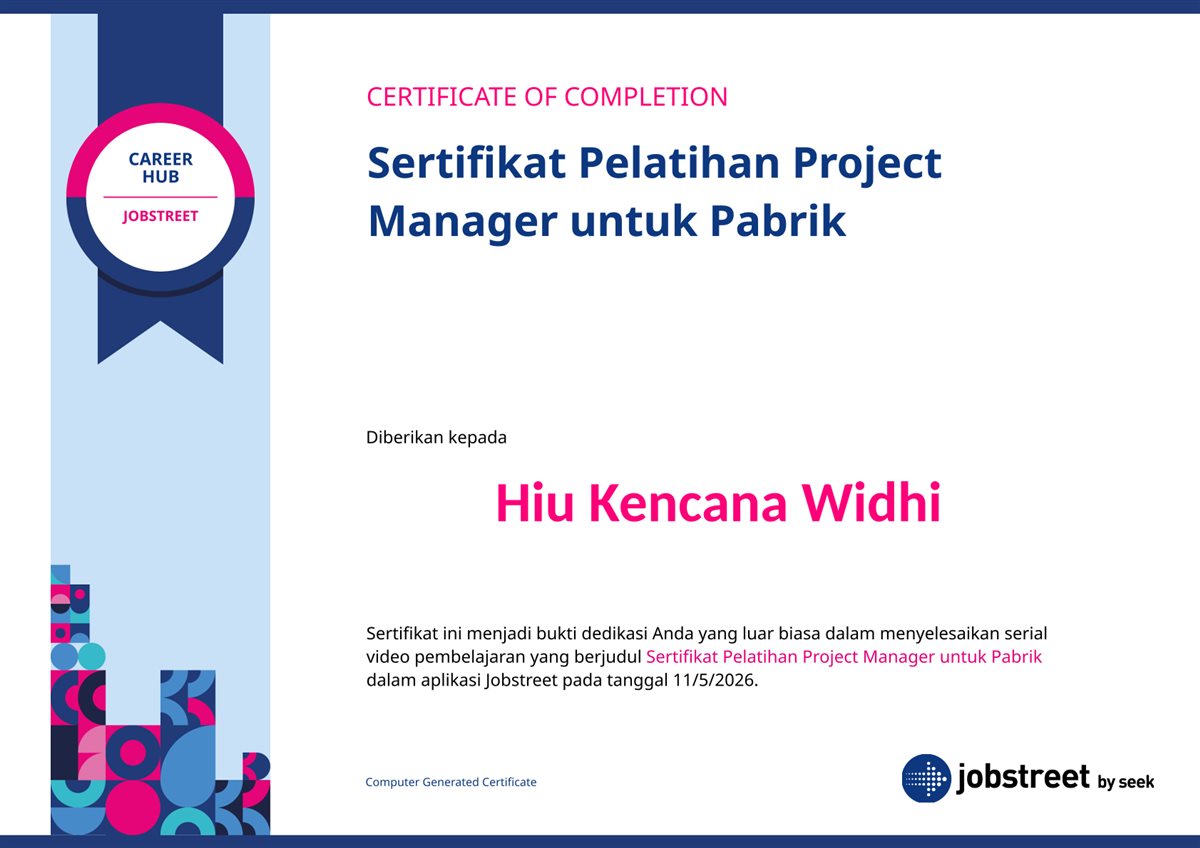 Project Manager untuk Pabrik